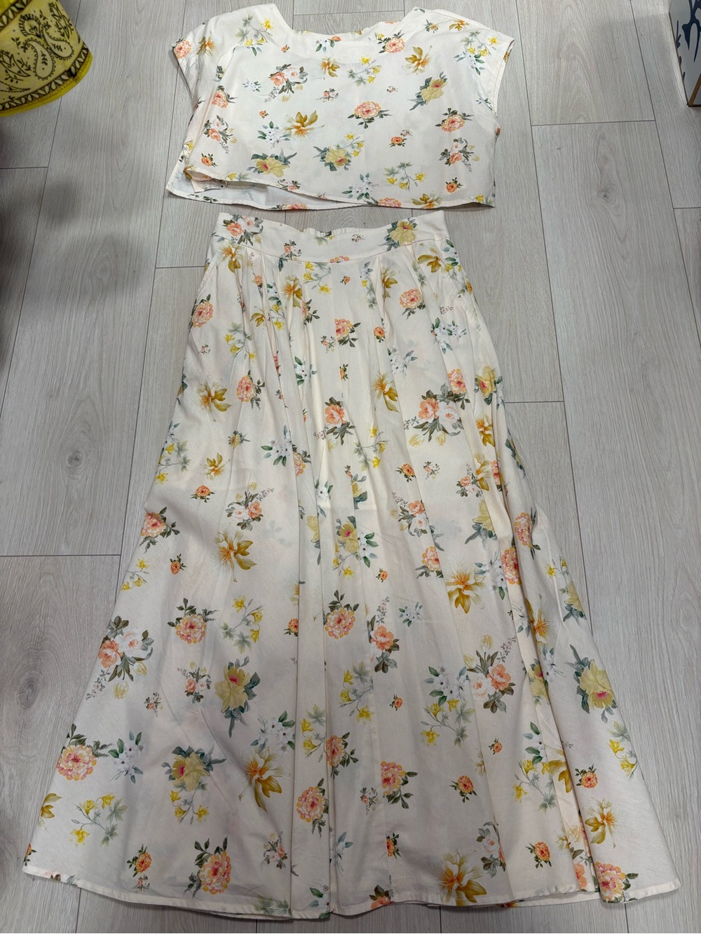 Floral White Midi Skirt - Two-Piece Set